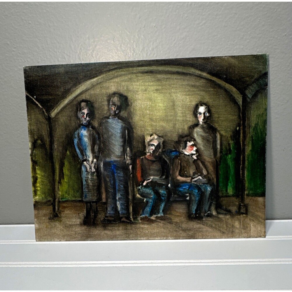 Original Expressionist Figures Painting on Canvas Board Unframed 9x12” Unsigned.